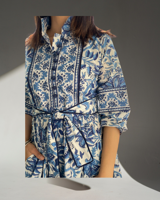 Ocean Whisper - Blue & White Pattern Dress