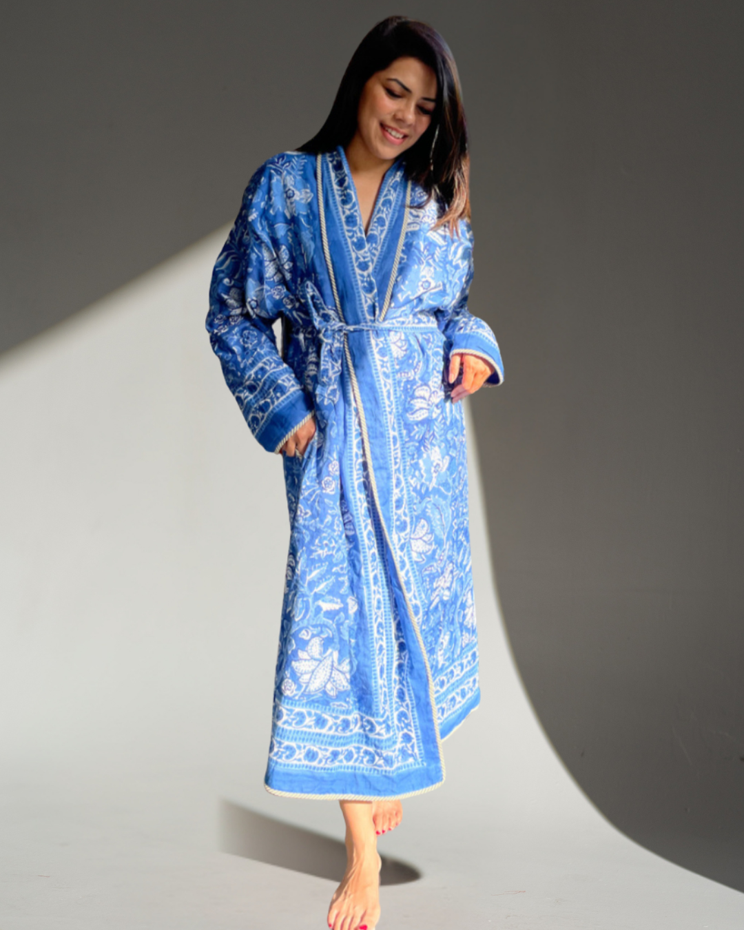 Blue Reverie - Blue & White Quilted Robe