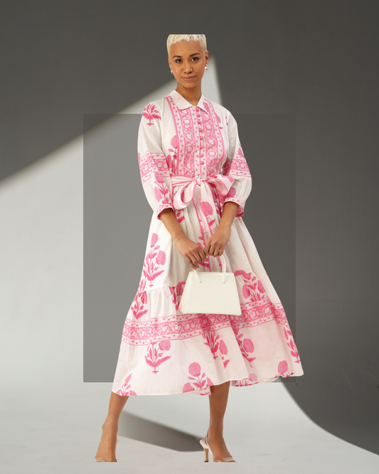 Blush Encounter - Pink & White Pattern Dress