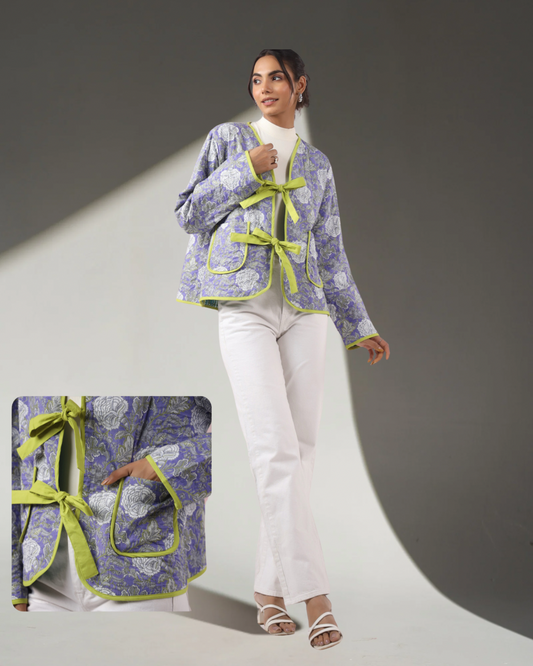 The Wild Card - Periwinkle & Lime Green Quilted Jacket