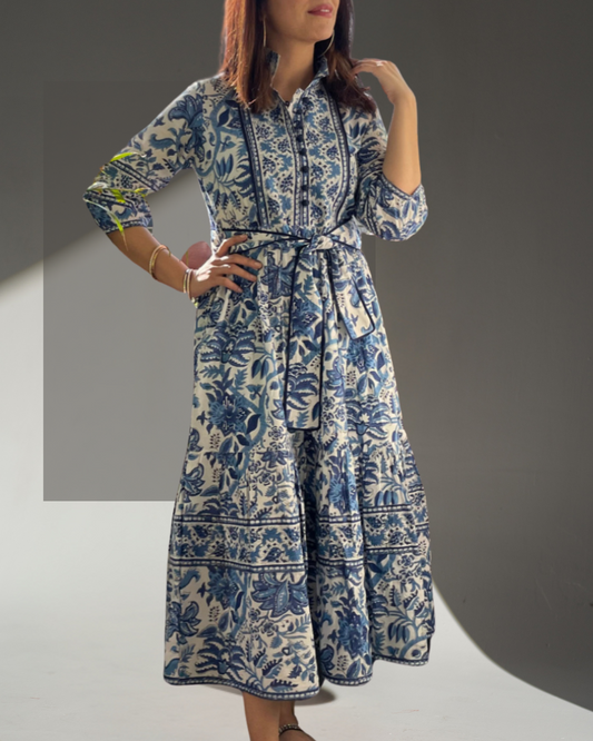 Ocean Whisper - Blue & White Pattern Dress